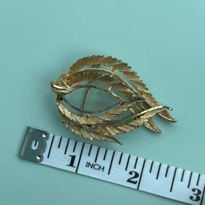 Vintage Gold-Tone Textured Leaf Wreath Brooch, BSK Signed Fall Fashion Pin