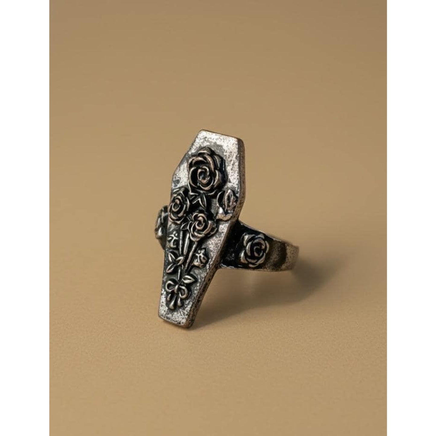 Gothic Rose Coffin Statement Ring