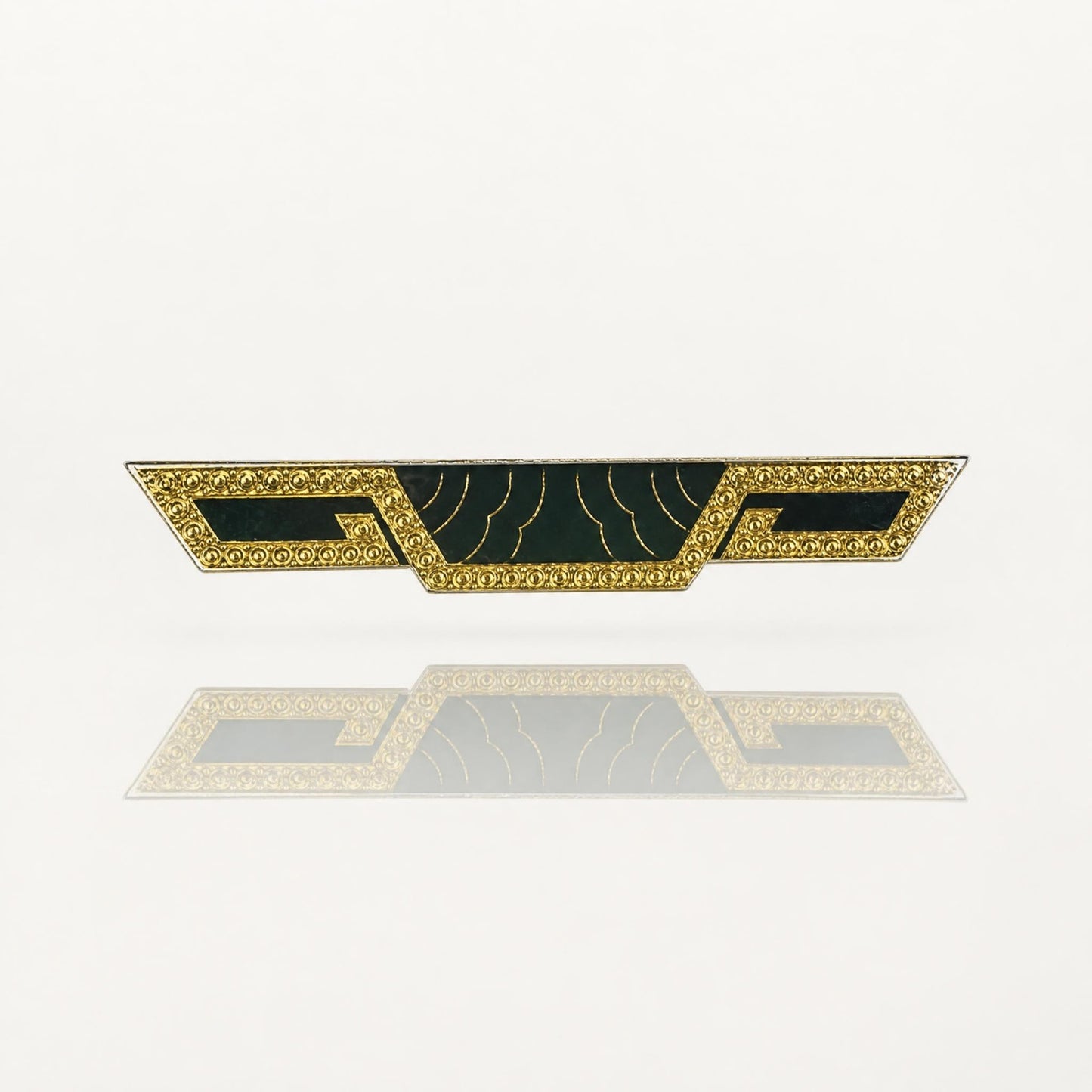 Vintage Art Deco Geometric Bar Brooch | Black Enamel & Gold Tone Swirl Pin