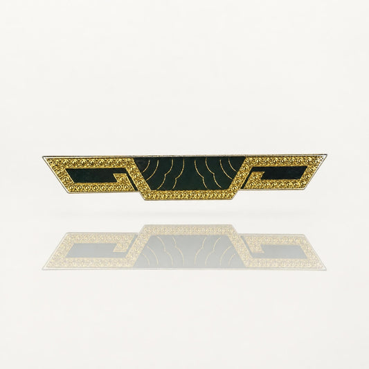 Vintage Art Deco Geometric Bar Brooch | Black Enamel & Gold Tone Swirl Pin