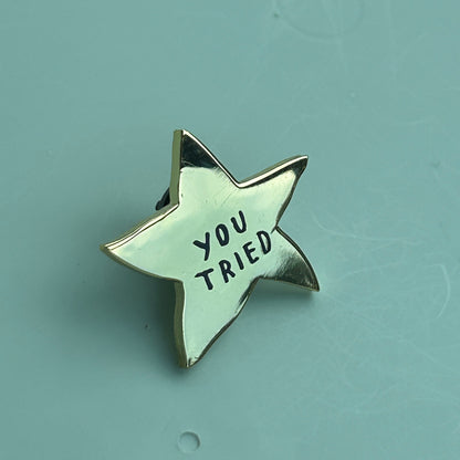 AdamJK "You Tried" Star Pin – Authentic Adam J. Kurtz Gold & Black Enamel Flair