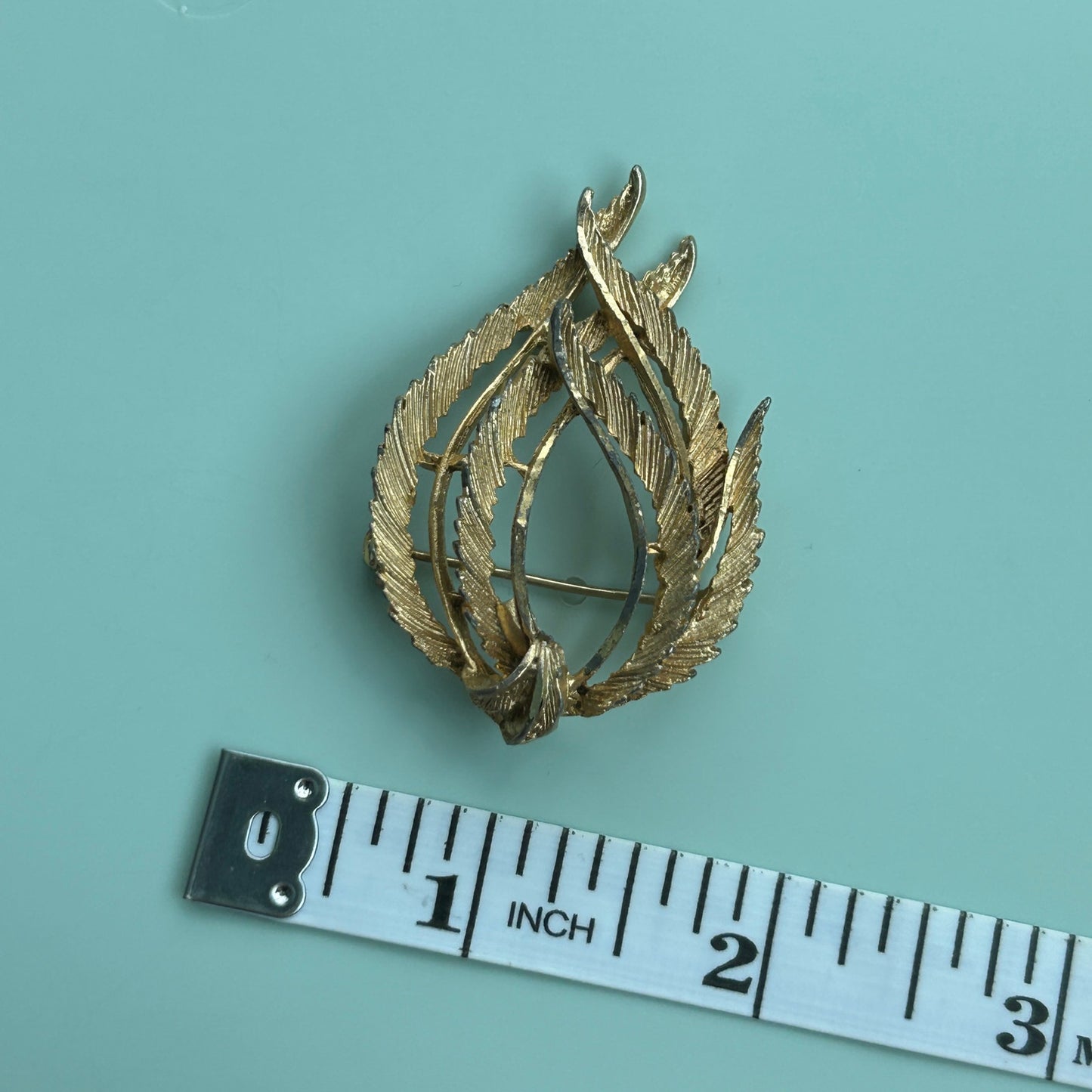 Vintage Gold-Tone Textured Leaf Wreath Brooch, BSK Signed Fall Fashion Pin