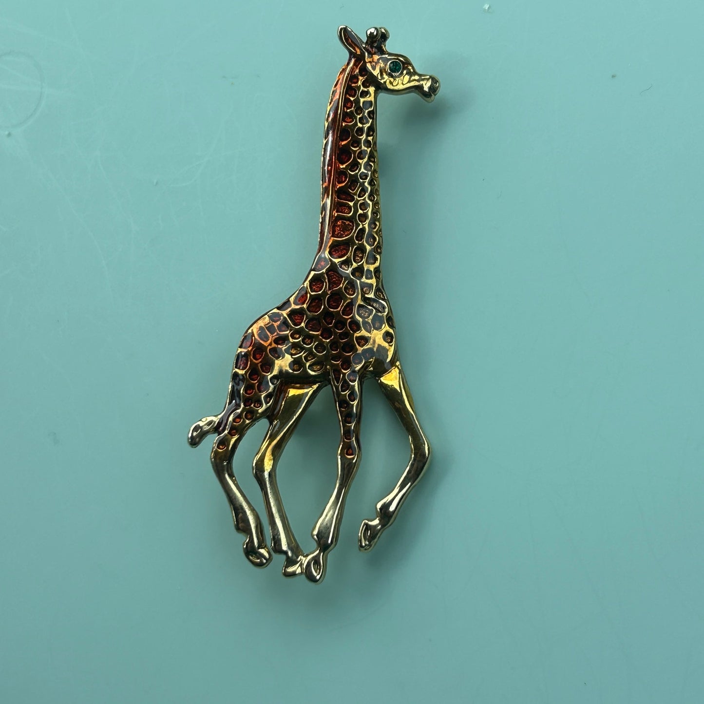 Vintage Enamel Running Giraffe Brooch | Safari Pin | Gold-Tone Animal Jewelry