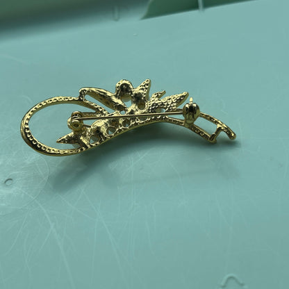 Vintage Faux Pearl & Rhinestone Swirl Brooch | Gold-Tone Floral Spray Pin