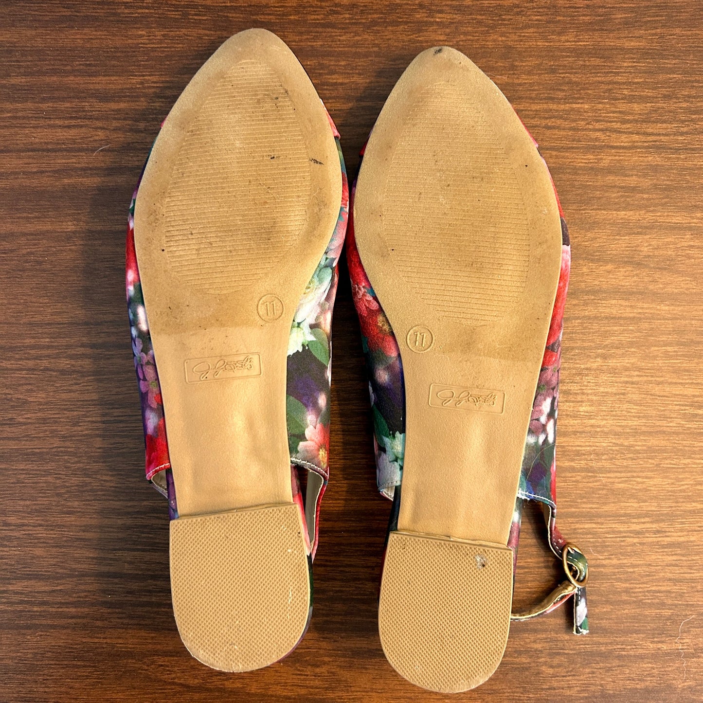 Jaclyn Smith Floral Slingback Flats Pointed Toe Satin Finish
