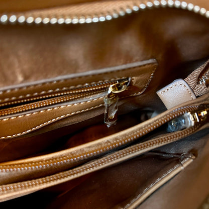 Danbury Mint Sedona Tan Faux Leather Satchel Monogram GEC