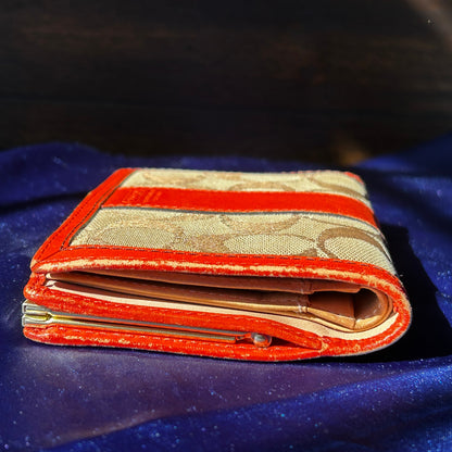 Coach Vintage Signature C Kiss-Lock Wallet, Orange Leather