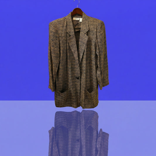 Vintage Liz Claiborne 100% Silk Blazer Size 12 Geometric