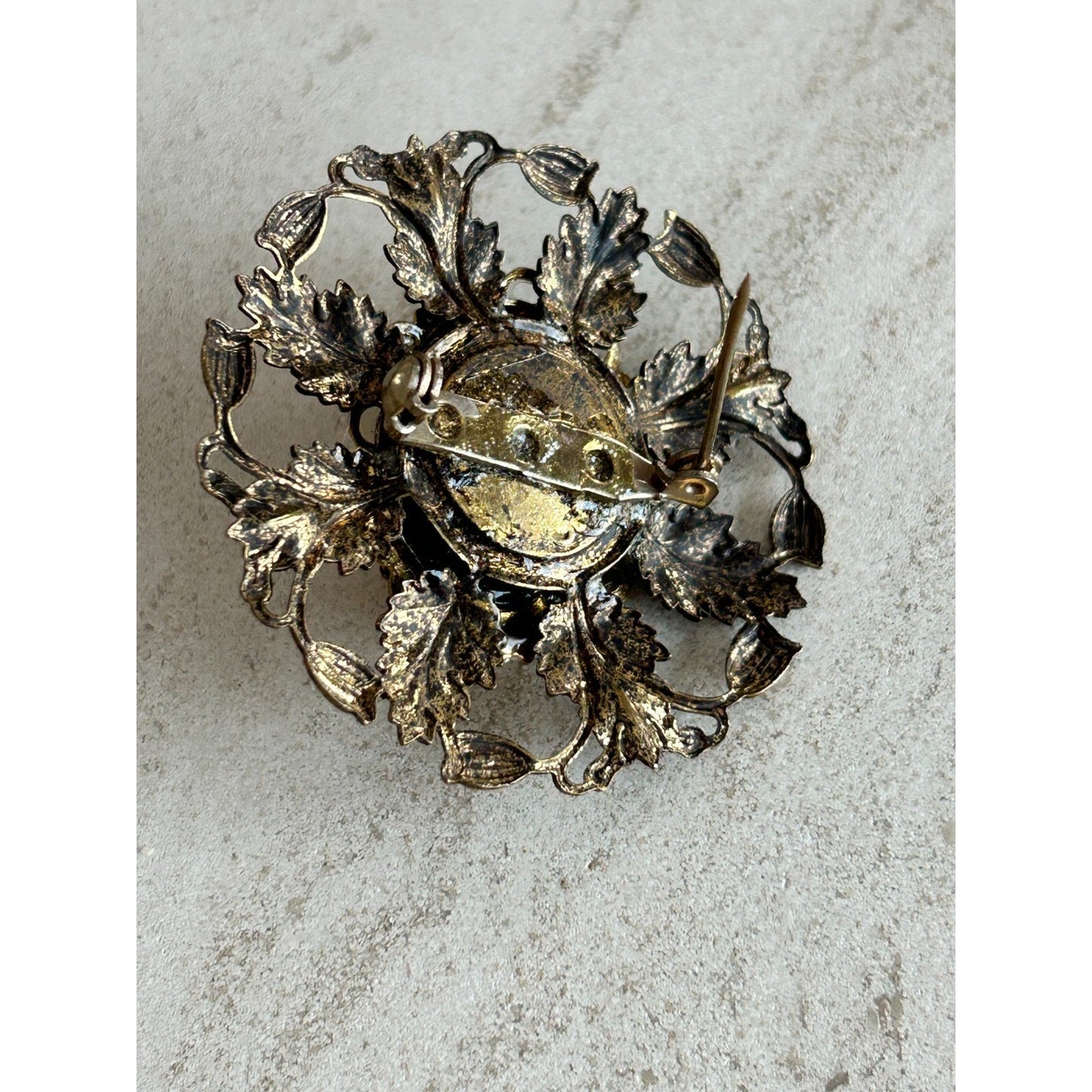 Antique Victorian Style Cameo Revival Brooch with Gold, Black and Copper Tones