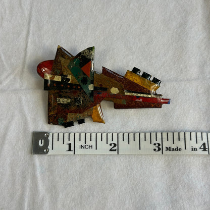Vintage 1993 Signed S. Edwards Abstract Geometric Art Pin Brooch Contemporary