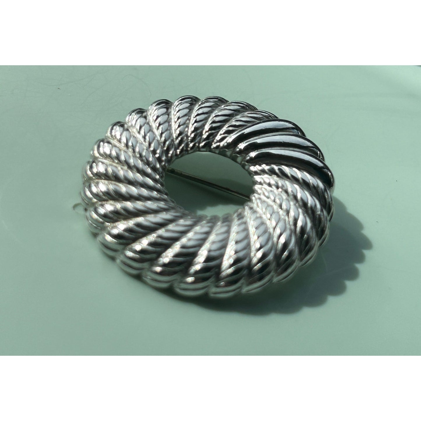 Vintage Monet Signed Silver-Tone Wreath Brooch Round Pin | Mid-Century Jewelry