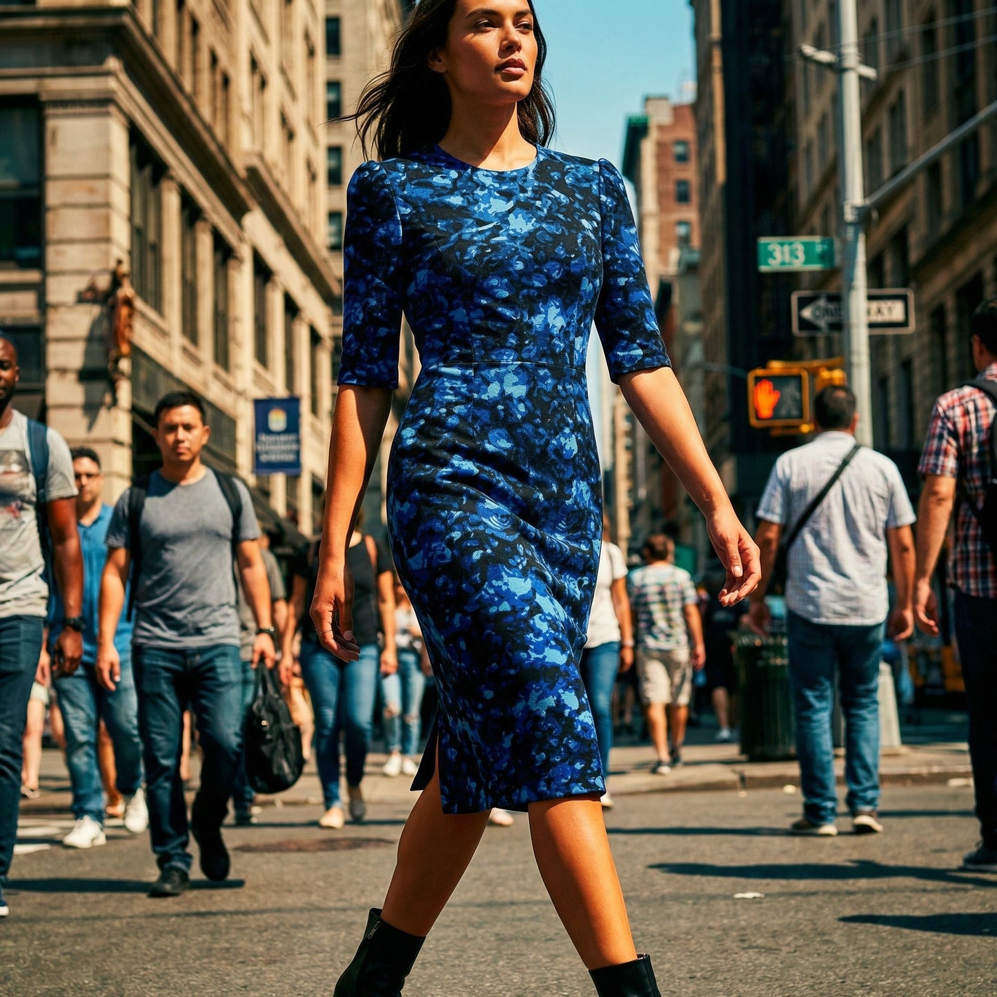 Betsey Johnson Blue Floral Sheath Dress, Knee Length, Size 2
