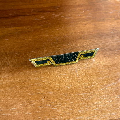Vintage Art Deco Geometric Bar Brooch | Black Enamel & Gold Tone Swirl Pin