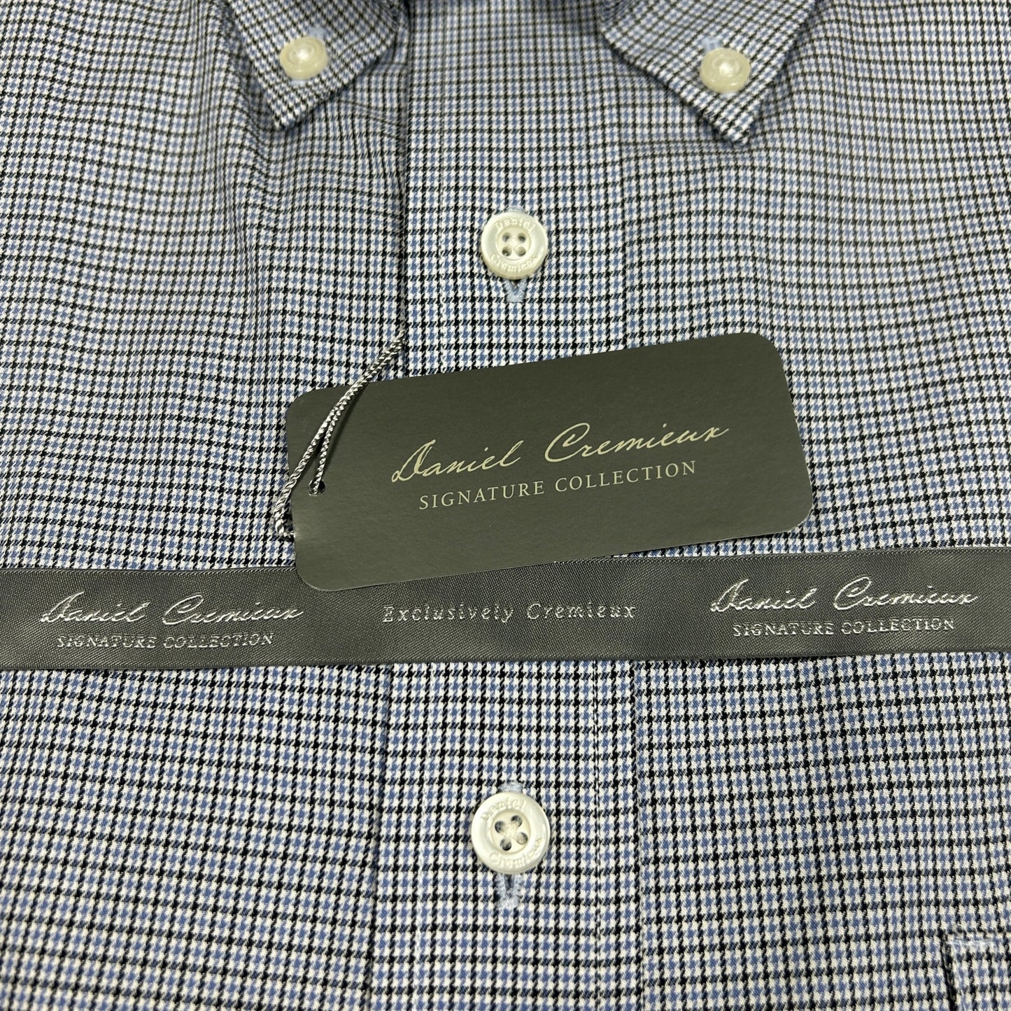 NWT Daniel Cremieux Signature Collection Men's Large Blue Black Houndstooth Shirt
