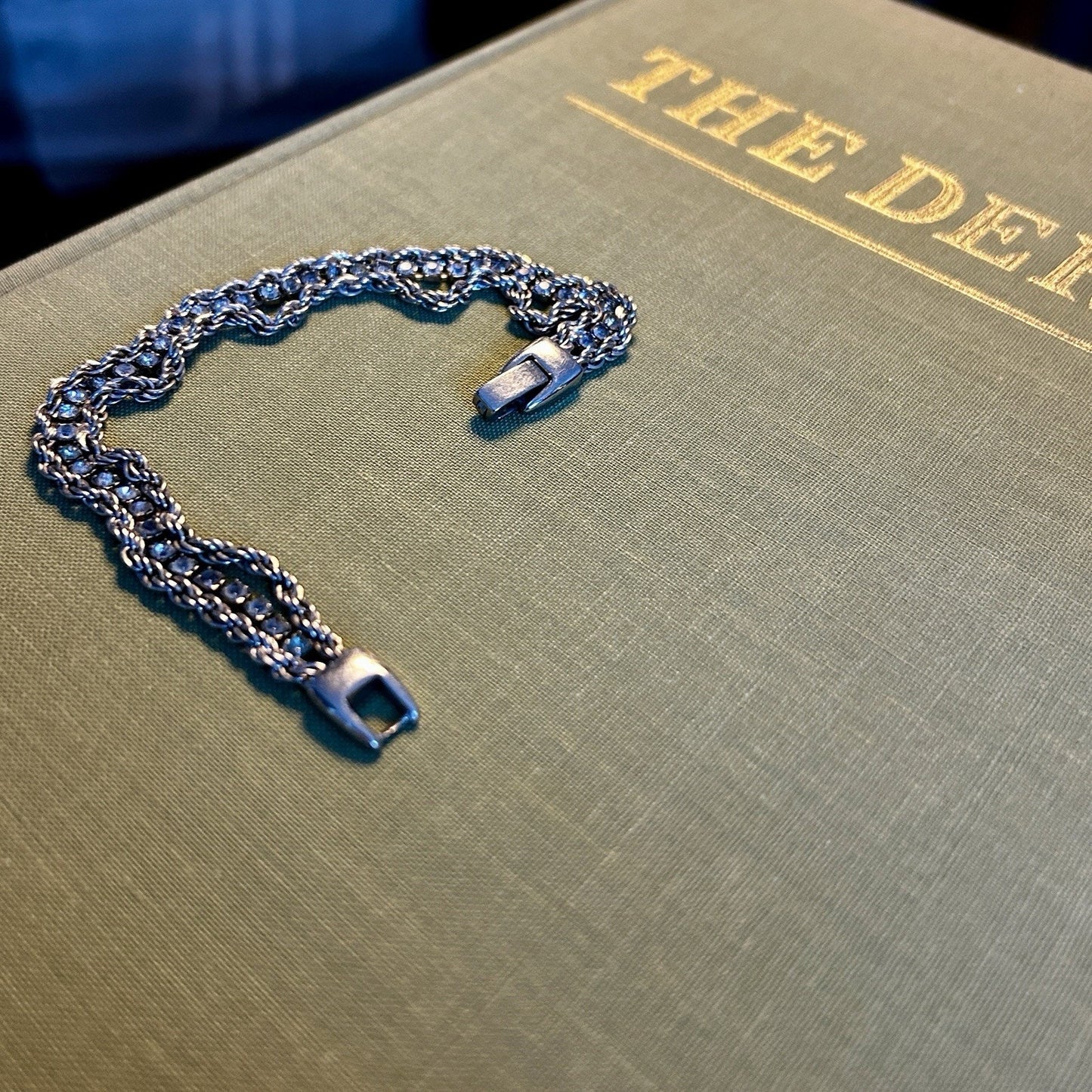 Silver Tone Chain Link Fashion Bracelet with Oval Metal Links and Rhinestones