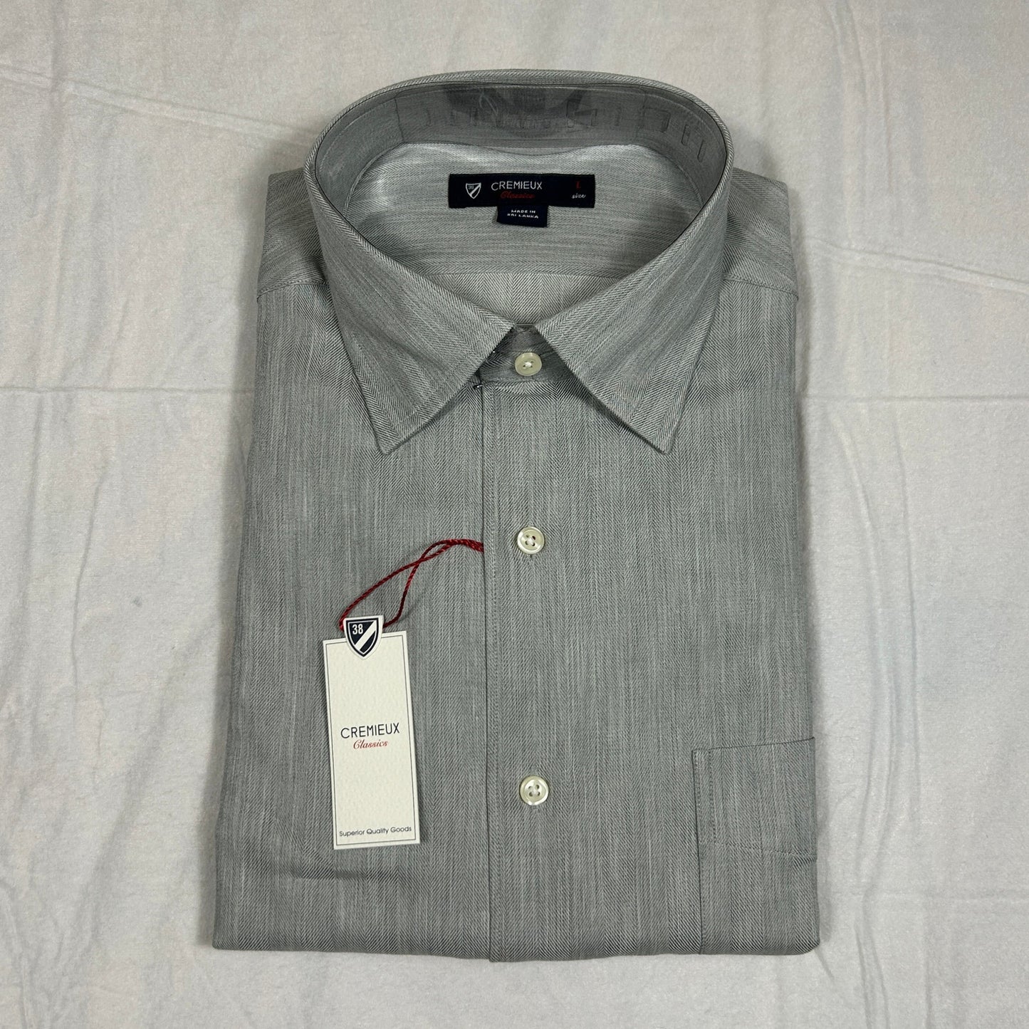 NWT Daniel Cremieux Classics Men's Large Grey Herringbone Button Down Dress Shirt