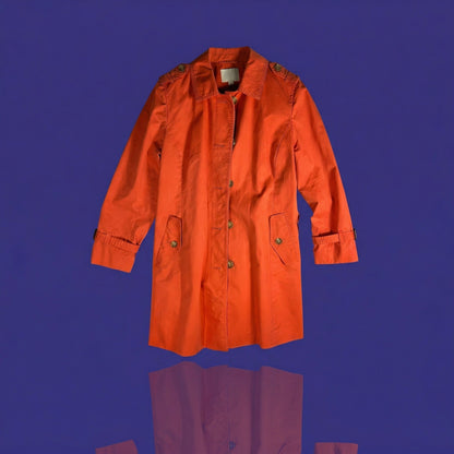 LOFT Petite Vibrant Coral Orange Trench Coat - Women’s LP - Striped Lining - Spring Jacket