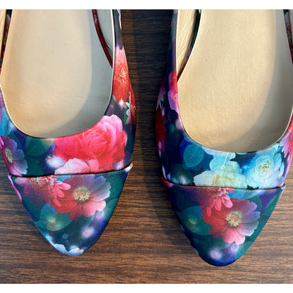 Jaclyn Smith Floral Slingback Flats Pointed Toe Satin Finish