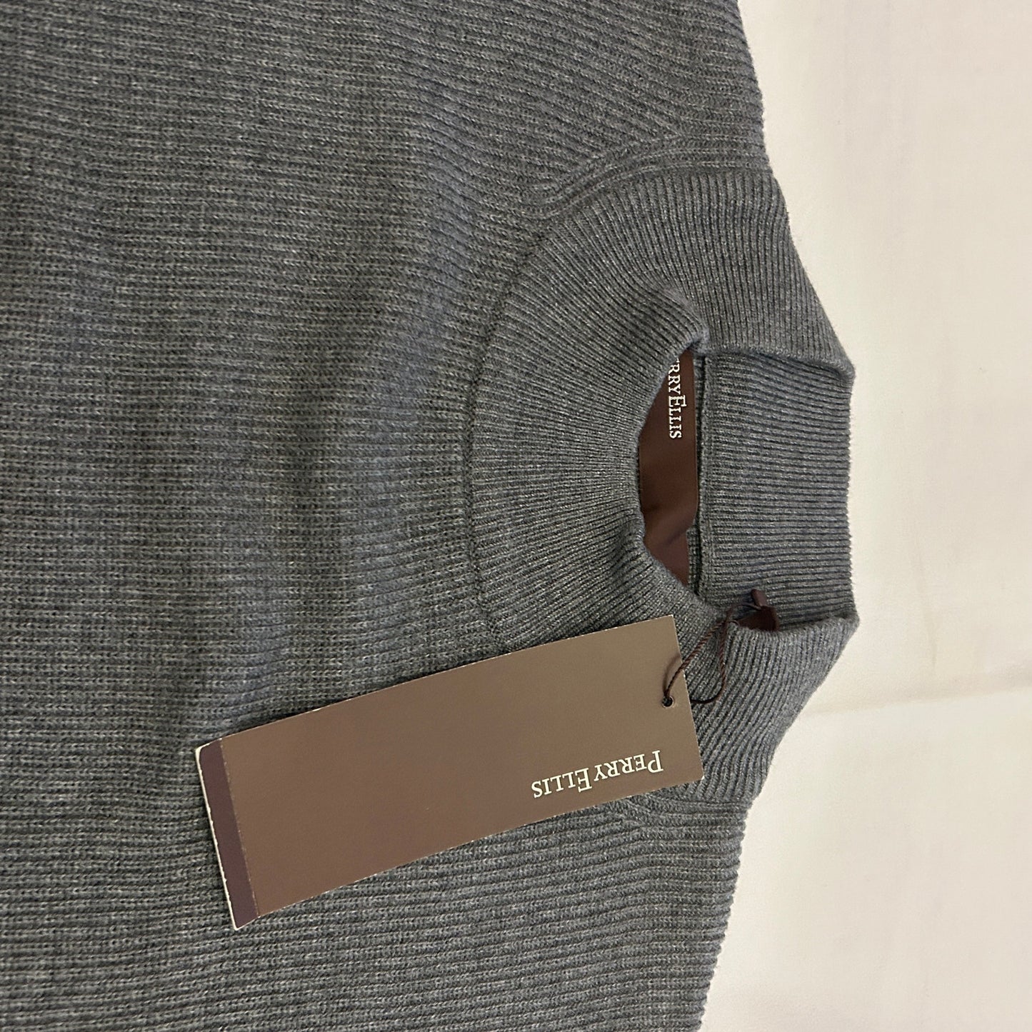 NWT Perry Ellis Men's XL Gray Mock Turtleneck Sweater | Cotton-Rayon Blend