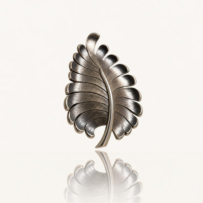 Vintage Mid-Century Leaf Brooch Silver Gold Tone Brushed Metal Pin 1950s 1960s