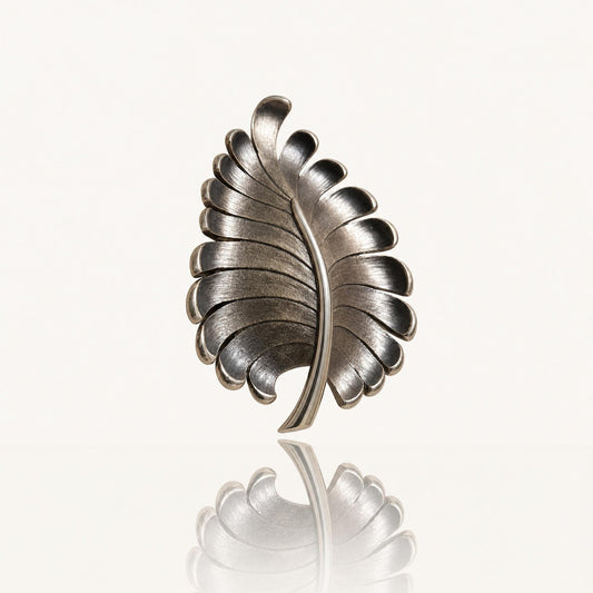 Vintage Mid-Century Leaf Brooch Silver Gold Tone Brushed Metal Pin 1950s 1960s