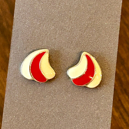 Vintage Mod Enamel Stud Earrings Red & White Swirl Geometric