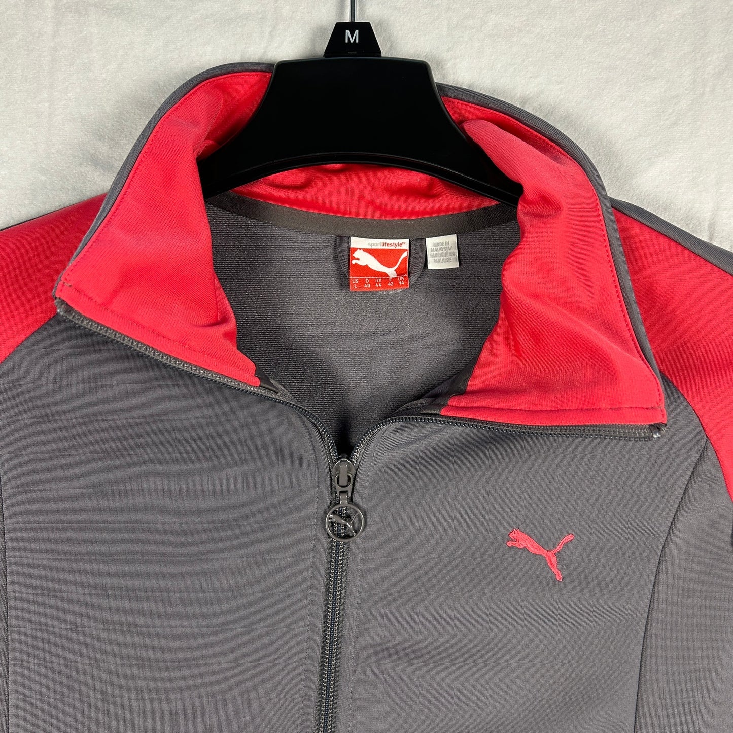 Puma Women’s SportLifestyle Full-Zip Track Jacket - Gray & Hot Pink - Size Large