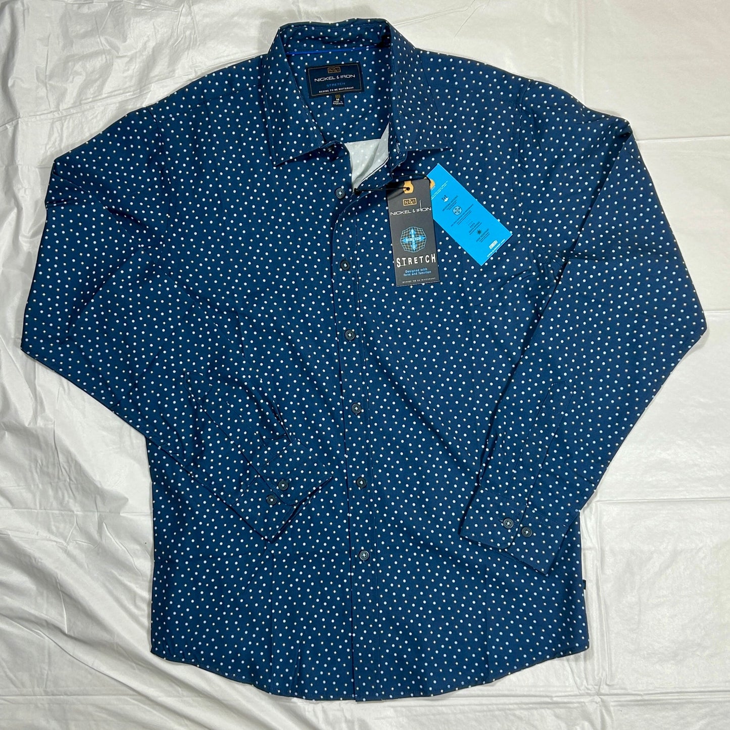 NWT Nickel & Iron Performance Stretch Button Down Shirt Size M, "Insignia Blue"