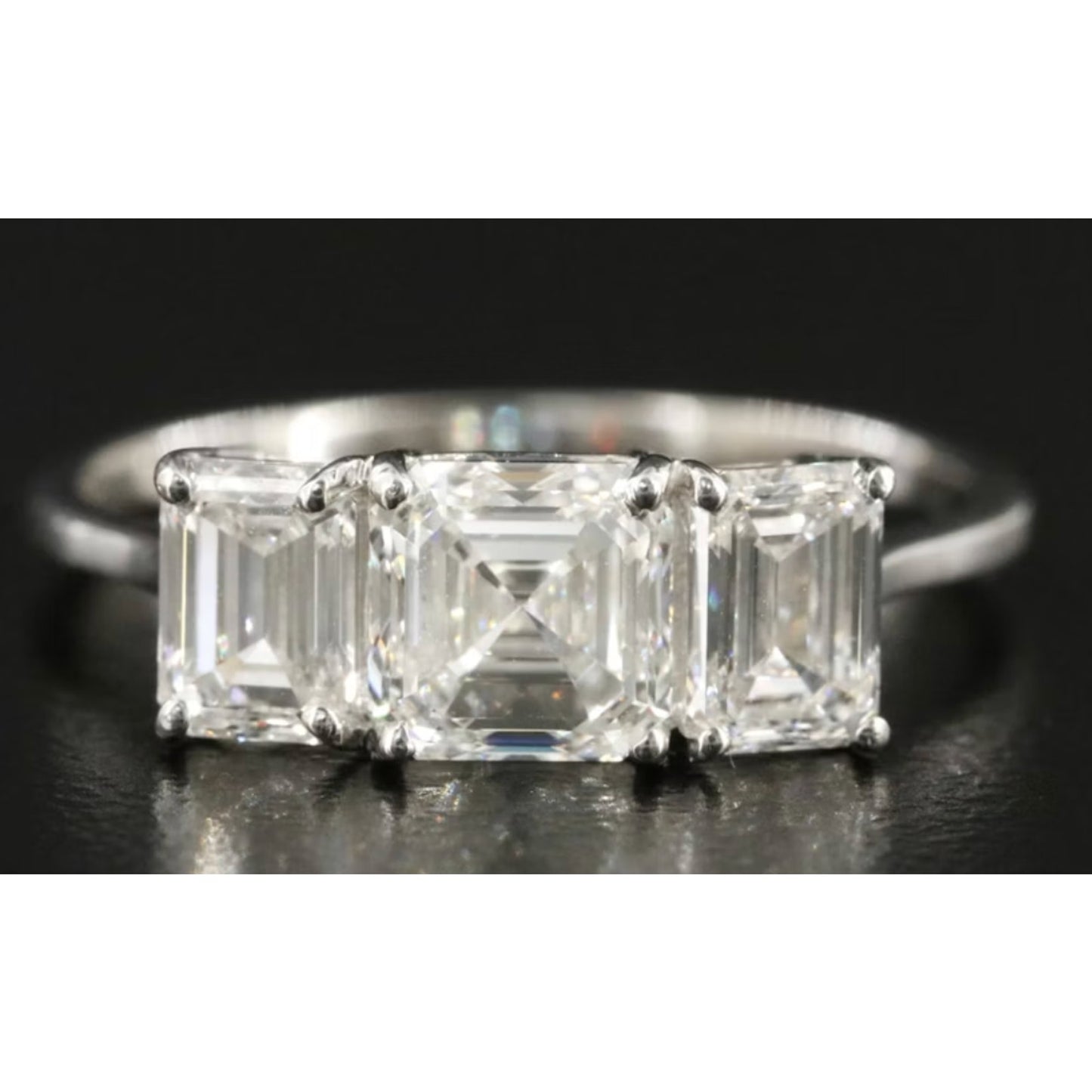 Platinum 1.88 ctw Three-Stone Emerald Cut Natural Diamond Ring, GIA Certified