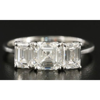 Platinum 1.88 ctw Three-Stone Emerald Cut Natural Diamond Ring, GIA Certified