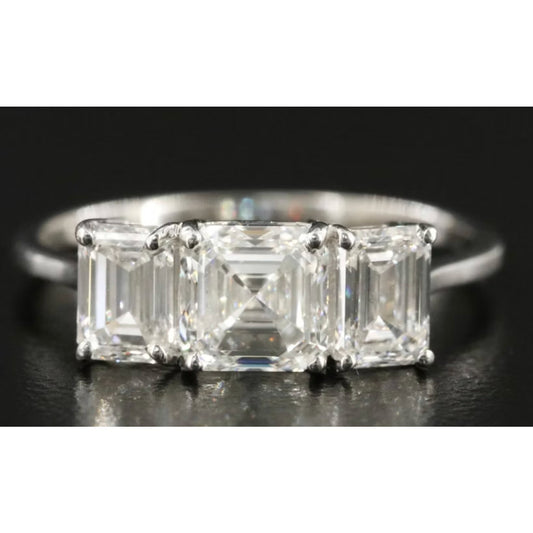 Platinum 1.88 ctw Three-Stone Emerald Cut Natural Diamond Ring, GIA Certified