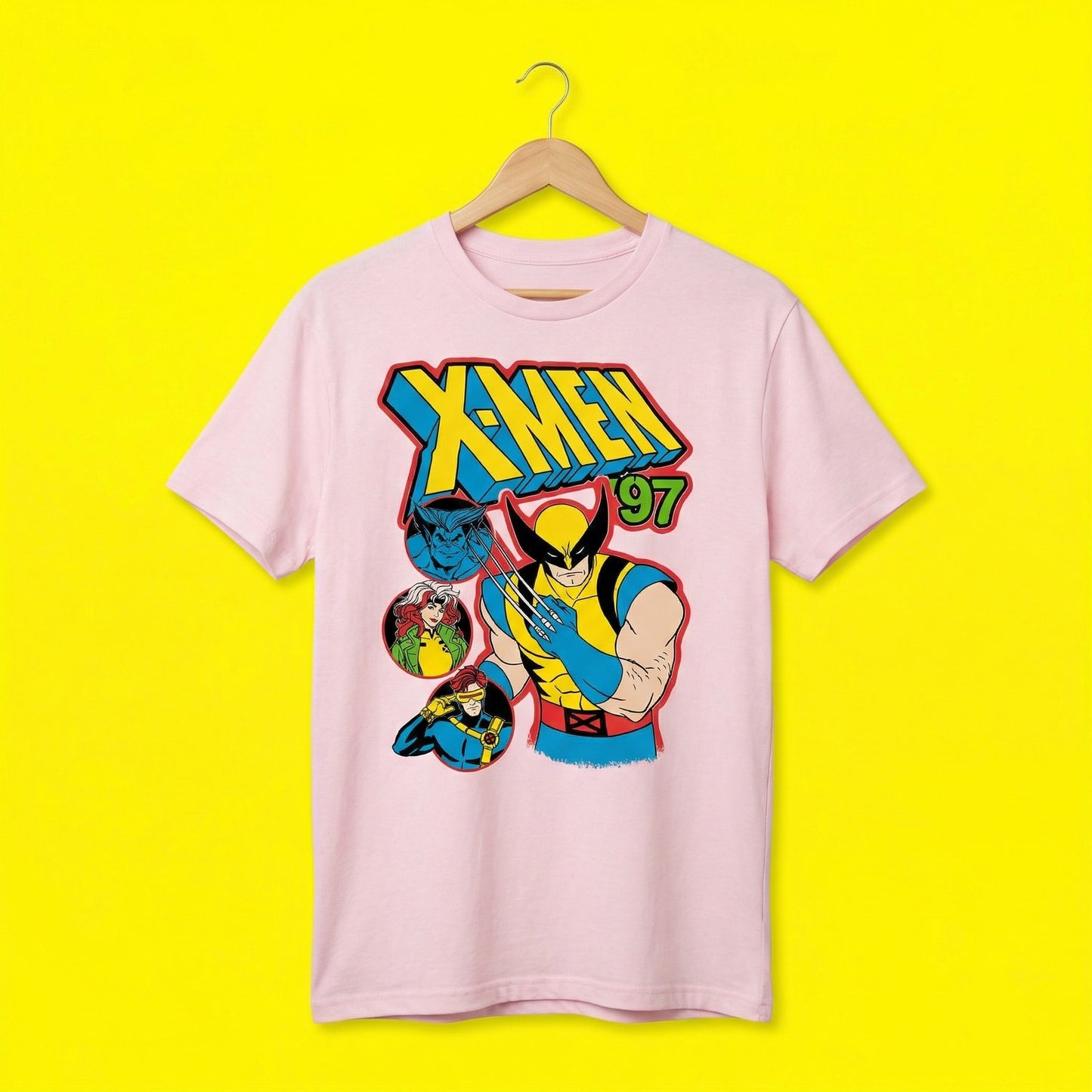 Marvel X-Men Wolverine Pink Graphic Print Men's Cotton T-Shirt Crew Neck M
