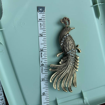 Vintage Regal Peacock Brooch – Large Gold Tone Statement Pin with Rhinestone Accents