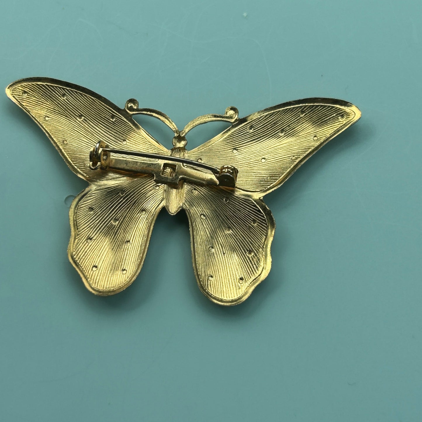 Vintage Gold-Tone Butterfly Brooch | Large Textured Pin | Mid-Century Jewelry
