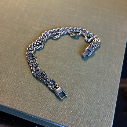 Silver Tone Chain Link Fashion Bracelet with Oval Metal Links and Rhinestones