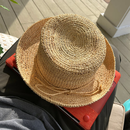 Scala Studio Women's Summer Sun Hat - Beige Woven Braid with Bow Accent