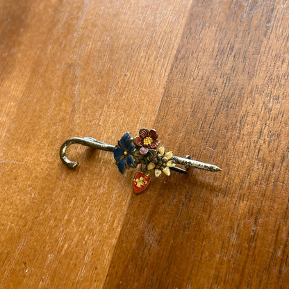 Vintage Enamel Swiss Floral Cane Brooch | Edelweiss, Gentian & Alpine Rose Charm Pin