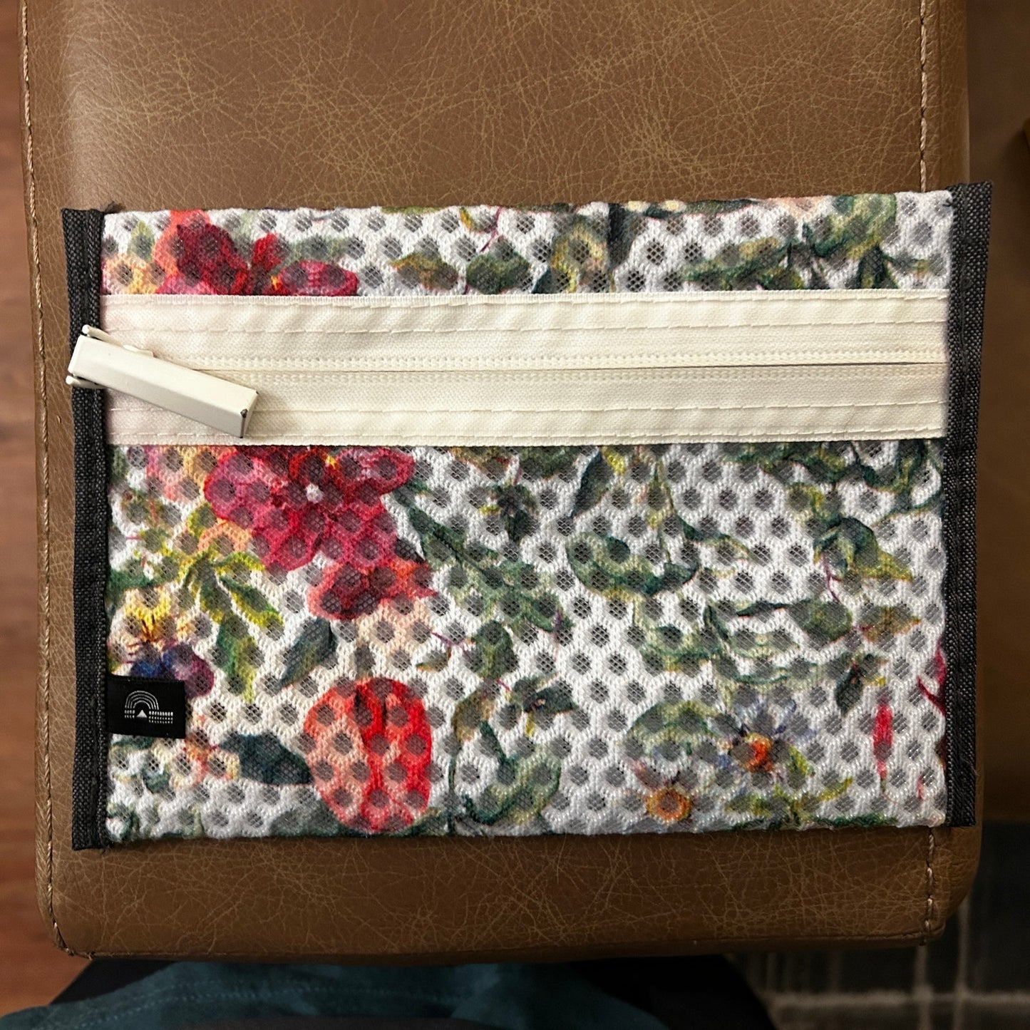 Floral Pouch with Zipper, Soft Mesh from Recycled Materials