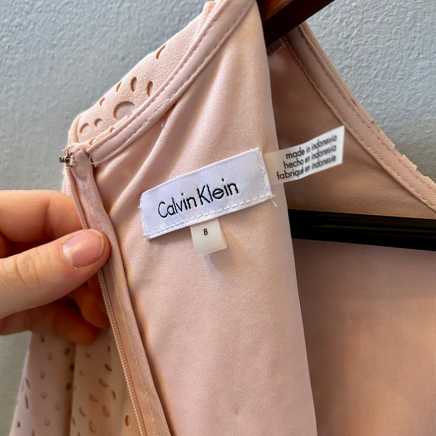 Calvin Klein Blush Pink Laser Cut Eyelet Dress Size 8