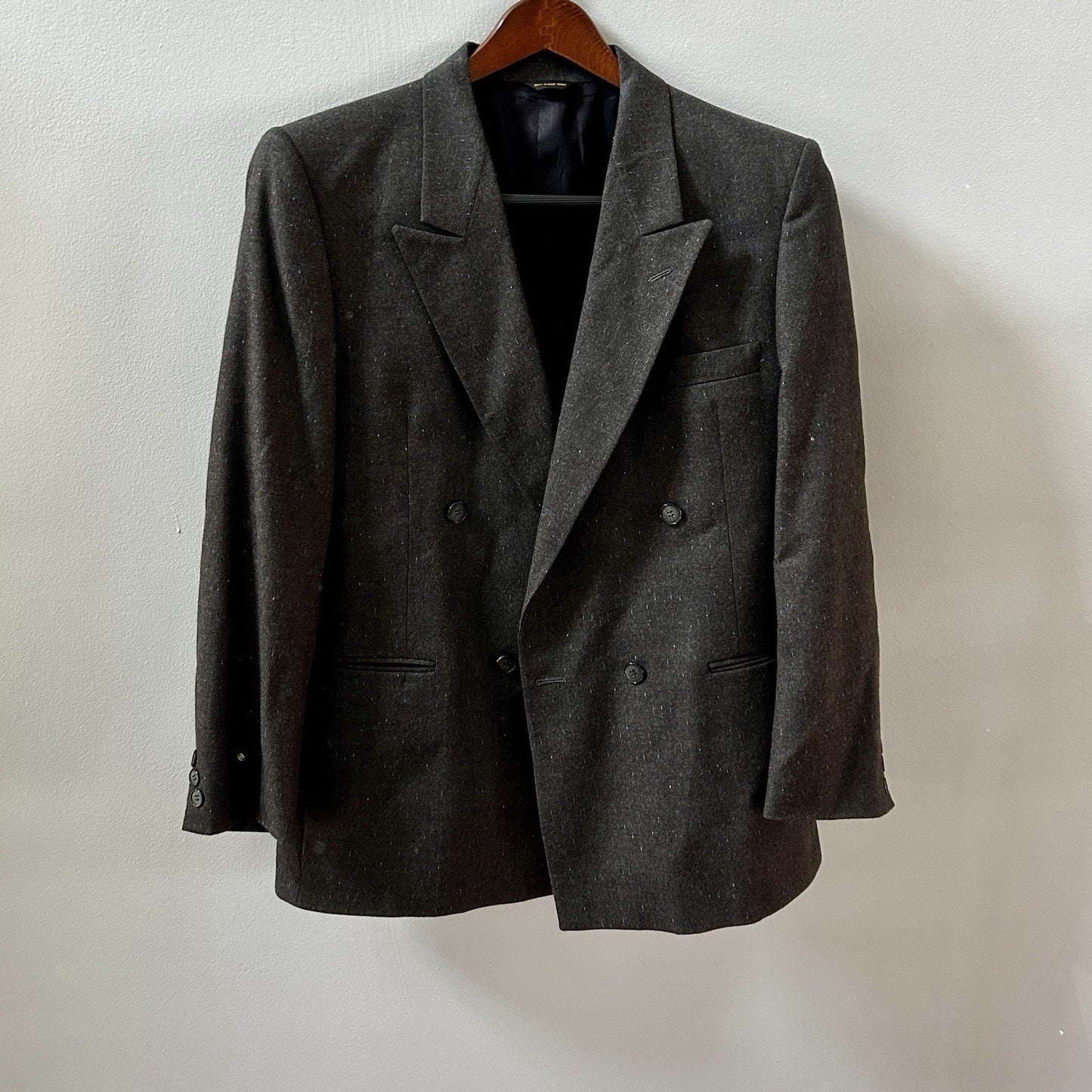 Europa Gray Wool Double-Breasted Four-Button Peak Lapel Blazer Men 36/38 Short