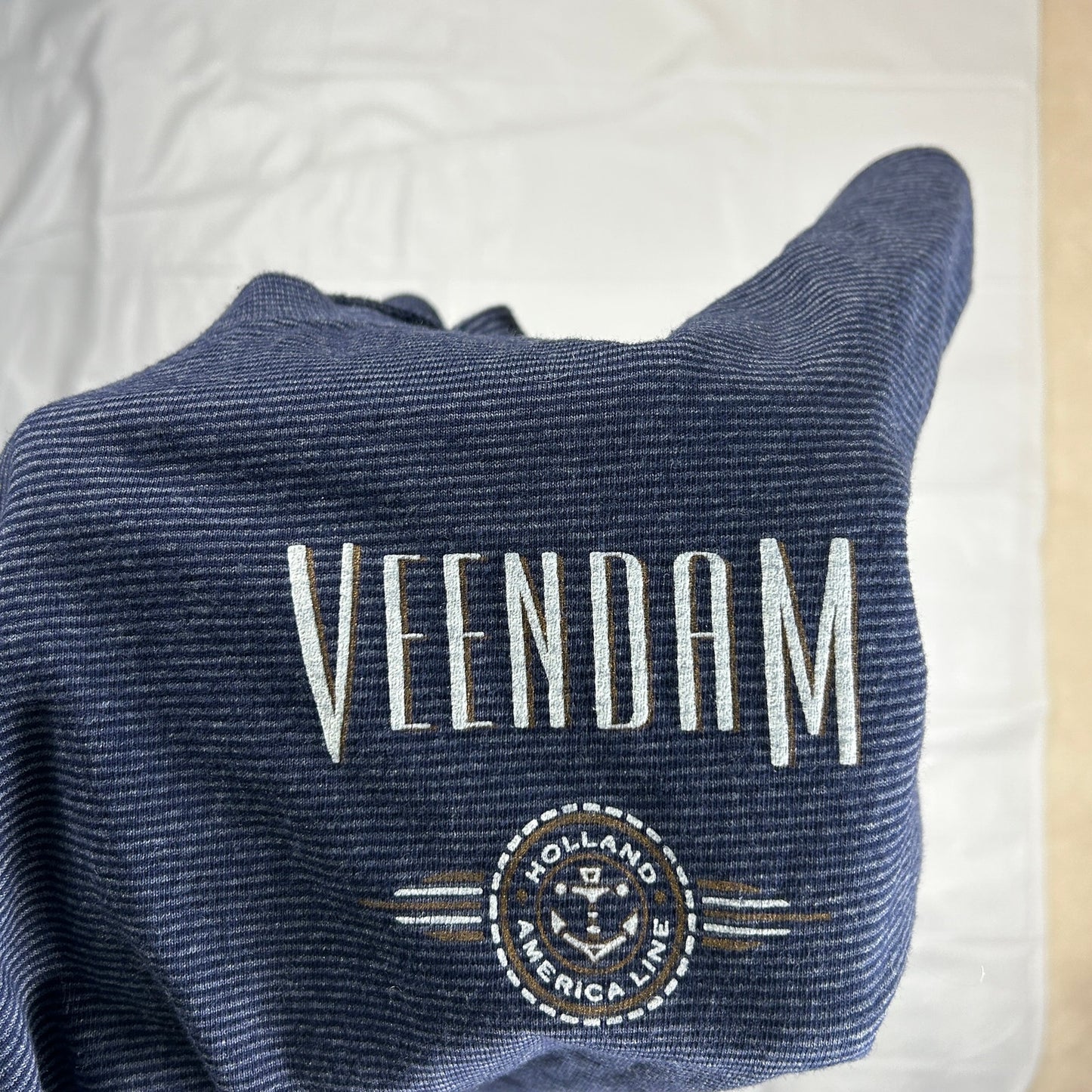 Vintage XL Holland America Line Veendam Embroidered T-Shirt Blue Stripe USA
