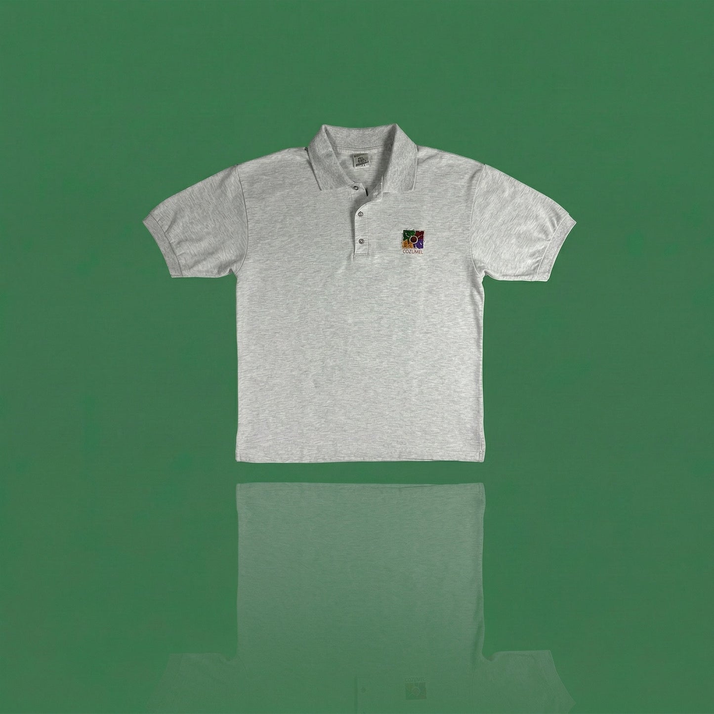 Vintage Pancho Cozumel Embroidered Polo Shirt - Men's Large - Heather Gray - Made in Mexico