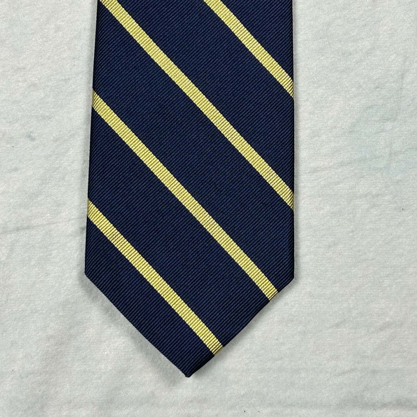 Brooks Brothers Men’s Silk Tie, Navy Blue & Gold Repp Stripe - Made in New York