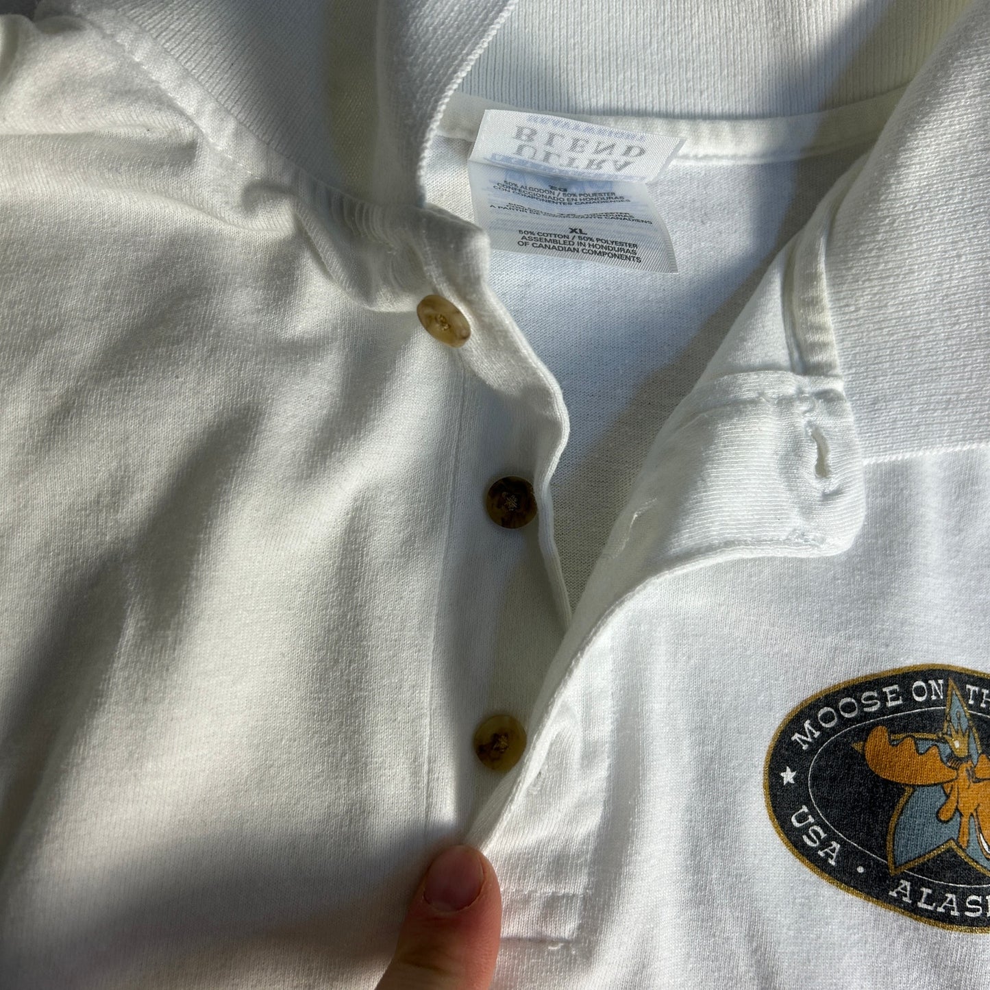 Moose on the Loose Alaska Polo Mens Size XL White Novelty