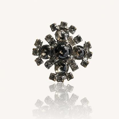 Vintage Smokey Quartz Style Rhinestone Brooch Silver Tone Statement Cluster Pin