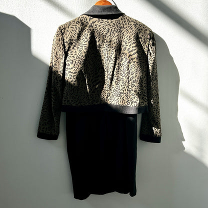 2 Piece Set - Nina Leonard Petite Black Dress And Leopard Print Jacket