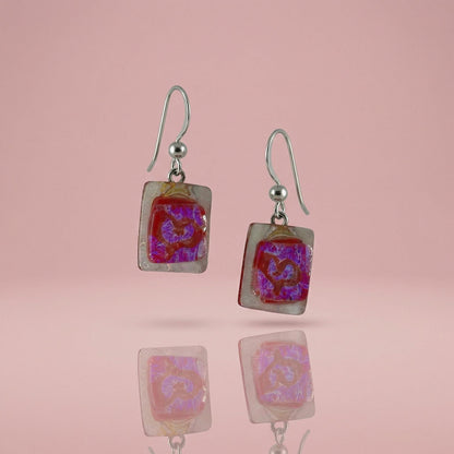 Handmade Red and Purple Dichroic Fused Glass Drop Earrings