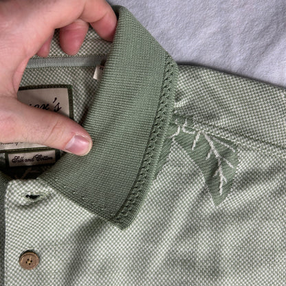 Pusser’s Tortola BVI Silk & Cotton Polo Shirt - Large - Sage Green Hibiscus Leaf Print