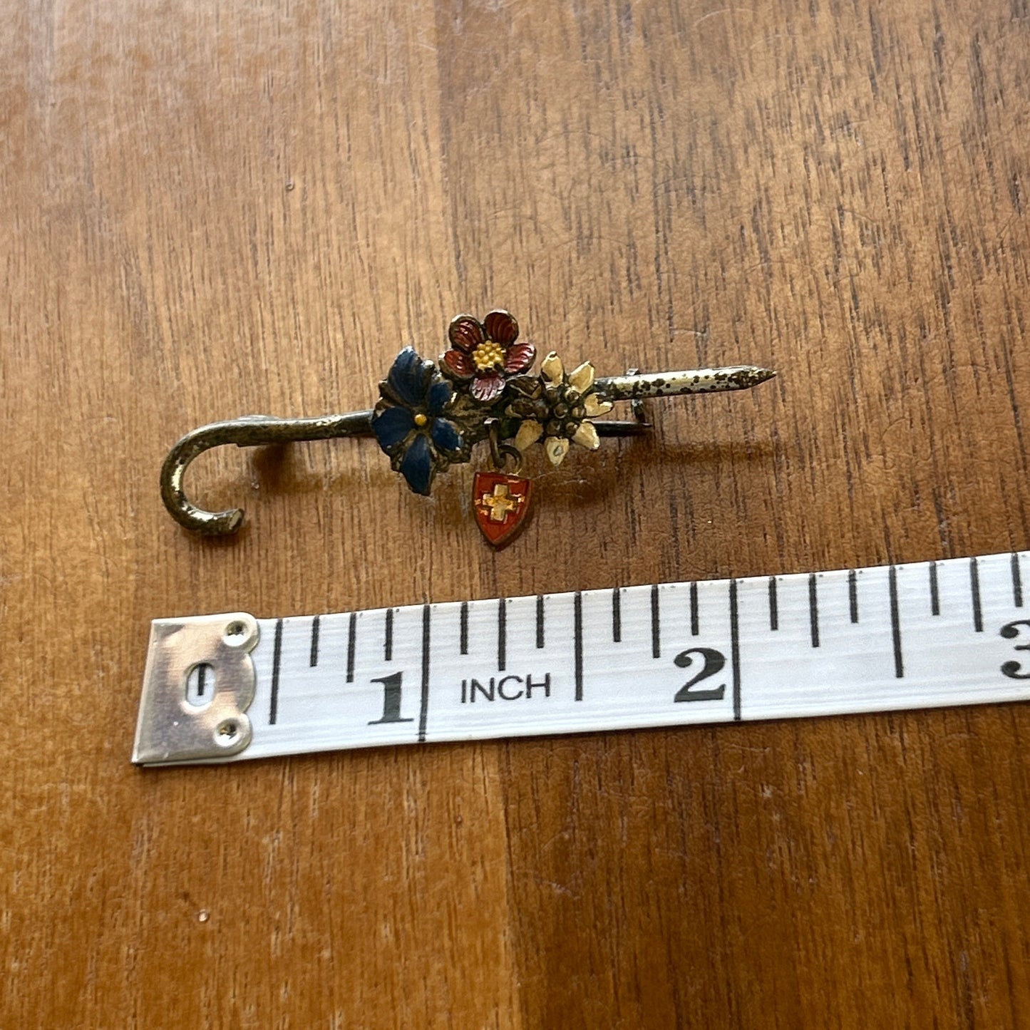 Vintage Enamel Swiss Floral Cane Brooch | Edelweiss, Gentian & Alpine Rose Charm Pin