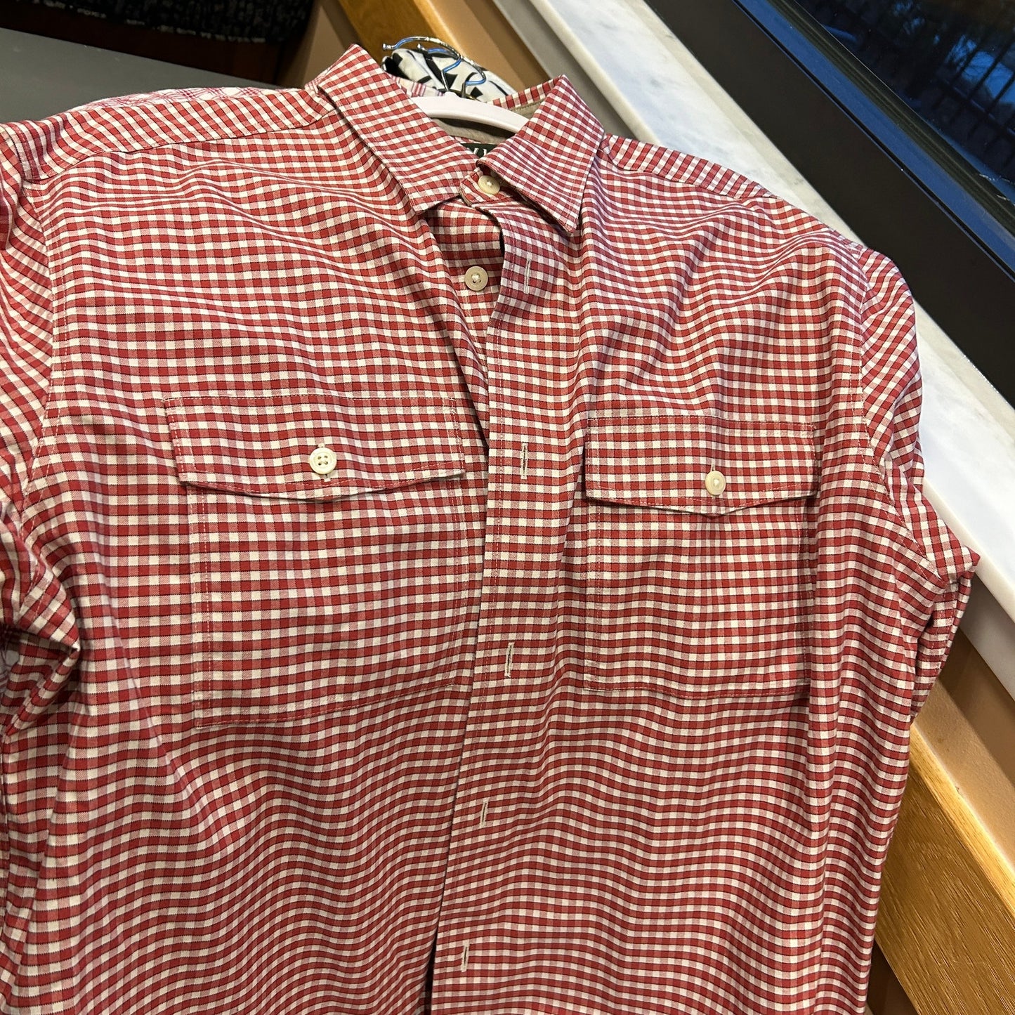 Orvis Men's Large Red & White Gingham Check Button Down Long Sleeve Shirt
